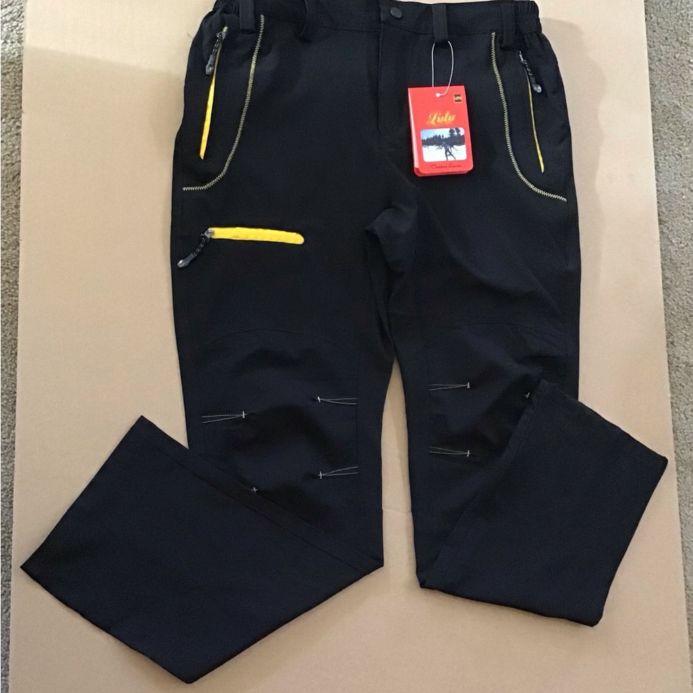 NWT Lutu Outdoor Sports Pants Size L In Black W/yellow Trim